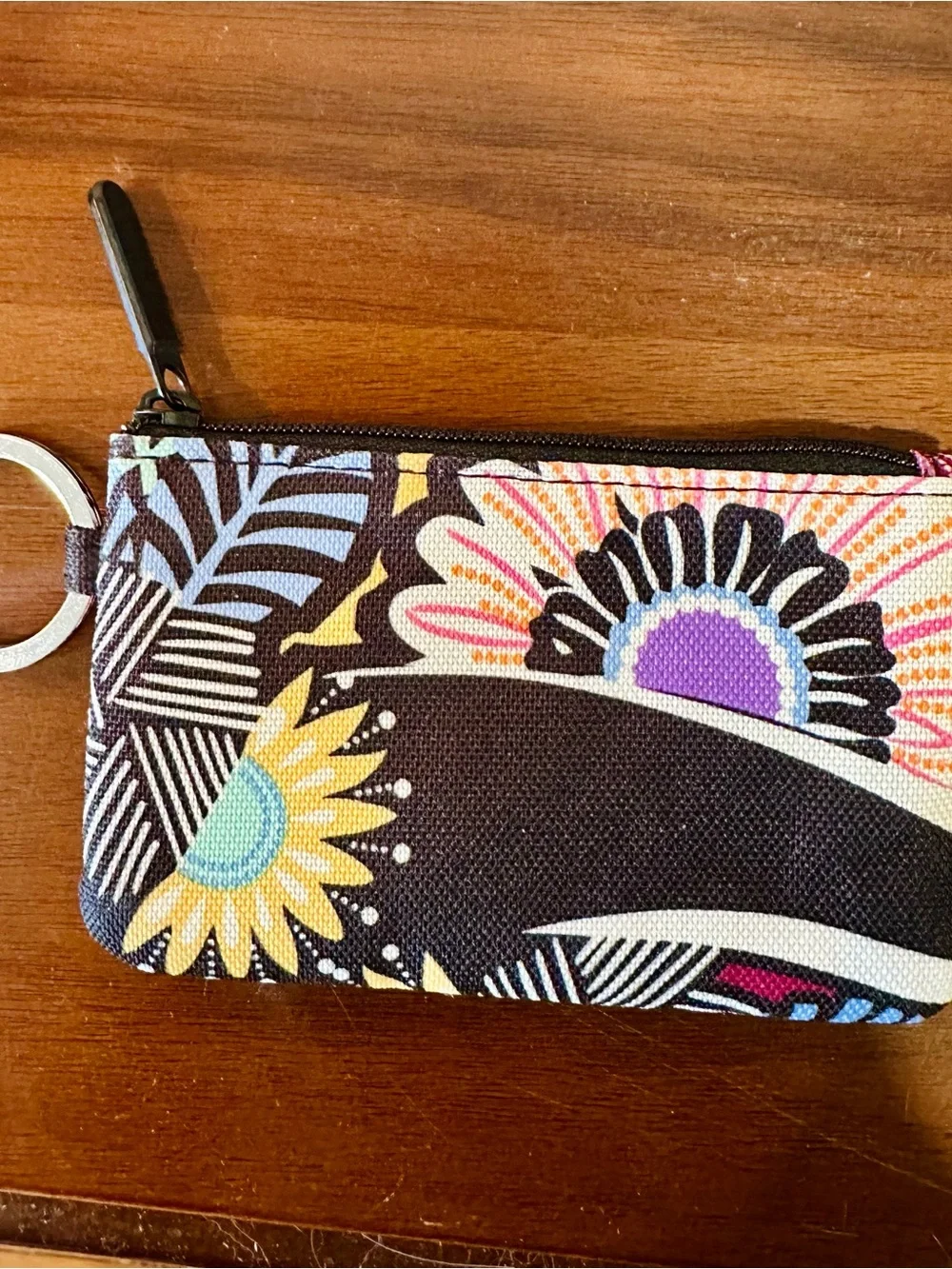 Vera Bradley Floral Pattern Keyring ID Wallet with Pink Interior